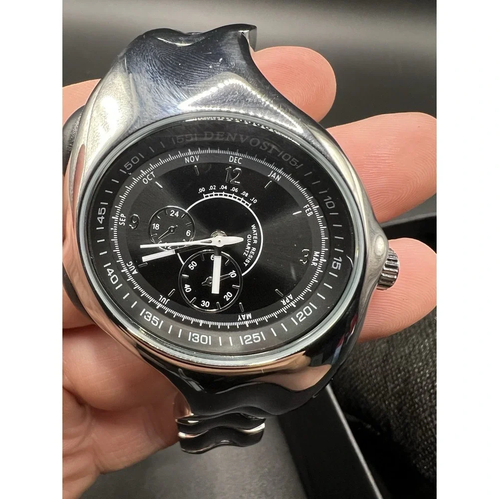 Denvosi 3528G Wave Design Stainless Steel Quartz Watch Black Dial